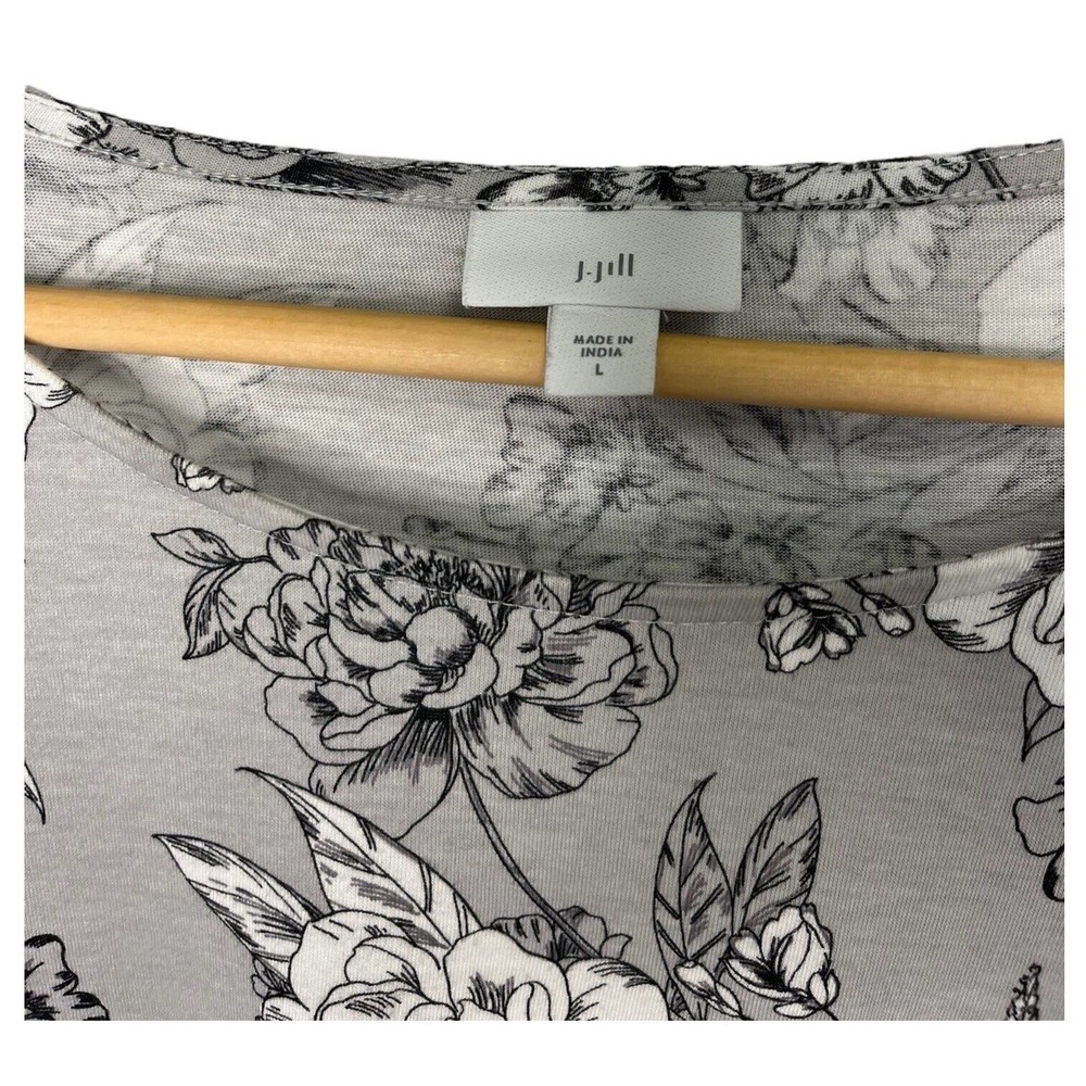 J Jill Top Womens L Floral Smocked Bell Sleeve Round Neck Modal Cotton Boho Gray - Picture 8 of 13